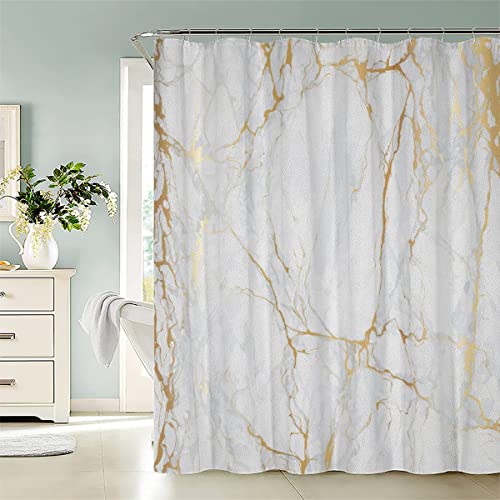 Aolity Duschvorhang 180x200 Marmor, Anti-Bakteriell Duschvorhang Goldene Textur Schwer Stoff Polyester Badezimmer Duschvorhang Textil Waschbar Anti-schimmel Bad Vorhäng, 3D von Aolity