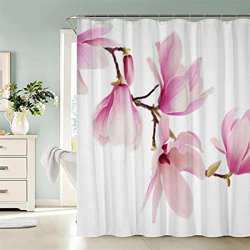 Duschvorhang 180x200 Rosa Magnolienblüte , Anti-Bakteriell Duschvorhang Schöne Zweige Schwer Stoff Polyester Badezimmer Duschvorhang Textil Waschbar Anti-schimmel Bad Vorhäng von Aolity