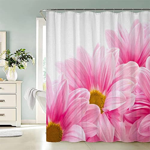 Duschvorhang 180x200 Schöne Blühende Blumen , Anti-Bakteriell Duschvorhang Rosa Schwer Stoff Polyester Badezimmer Duschvorhang Textil Waschbar Anti-schimmel Bad Vorhäng von Aolity