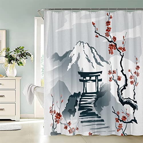 Japanischen Stil Duschvorhang 180x180 Japanische Tintenkunst Badezimmer Vorhänge Waschbar Badvorhang Wasserdicht Anti-schimmel Badvorhang with 12 Hooks Duschvorhang fuir Badewanne von Aolity