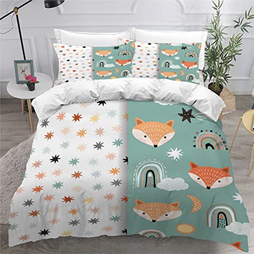 Kinderbettwäsche 135x200 Jungen Mädchen, Sommerbettwäsche Set Fuchs Mikrofaser/Allergiker-Bettwäsche 3 Stück Stern Bettbezug Set mit 2 Kissenbezüge 80 x80 von Aolity