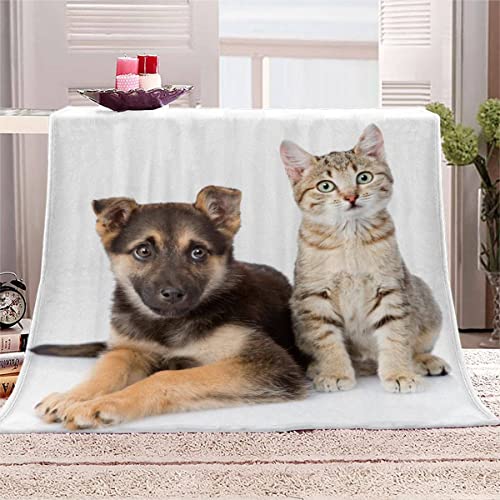 Kuscheldecke 150x200 cm Hund Und Katze Decke Camping Kuscheldecke Flanelldecke Weich Wohndecke Tier Weiß Sofadecke Decke für Kinder Erwachsene Kuscheldecke Draußen von Aolity