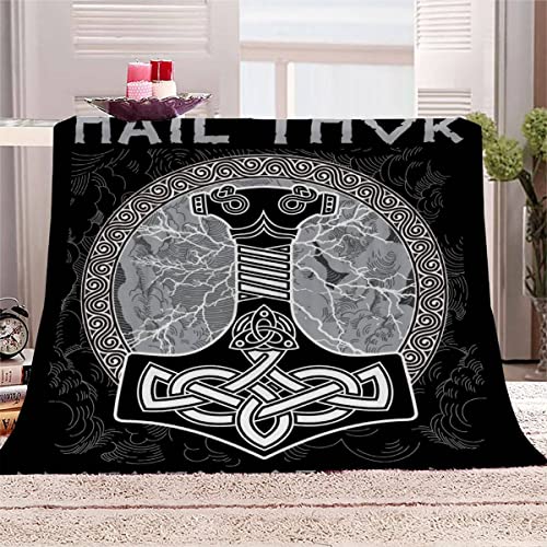 Kuscheldecke 150x200 cm Thors Hammer Vikings Decke Camping Kuscheldecke Flanelldecke Weich Wohndecke Wikinger Sofadecke Decke für Kinder Erwachsene Kuscheldecke Draußen von Aolity