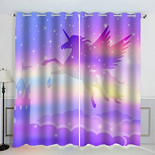 Regenbogen Verdunklungsgardinen mit Ösen Violett Vorhänge Abdunkelnd Schallschutz Vorhang Polyester 3D Home Dekoration Gardinen Isolierend Gardinen Lang von Aolity