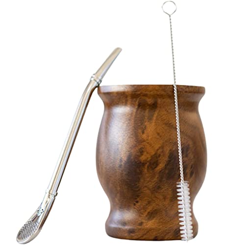 Reise-Tee-Sets Yerba Mate-Set enthält eine doppelwandige Mate-Teetasse aus 18/8 Edelstahl, eine Bombilla Mate (Strohhalm), eine Reinigungsbürste (Holz, 230 ml) Tea Pot von Aolity
