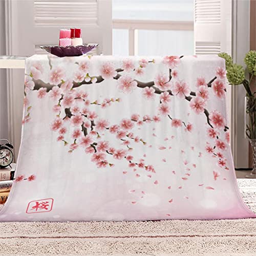 Rosa Japanische Sakura Blumen Kuscheldecke 180x220 cm Flanelldecke flauschig Warme Microfaser Blanket Groß Tagesdecke Decke für Sofa und Bett Hochwertige Decke Sommer von Aolity