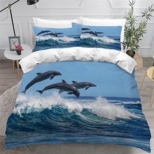Teenager Bettwäsche 155x220 cm Meerestiere Delfine Bettwäsche Extraweiches Bettwäsche Set für Einzelbett Hochwertiges Mikrofaser Bettbezug mit Kissenbezug 80 x80 cm von Aolity