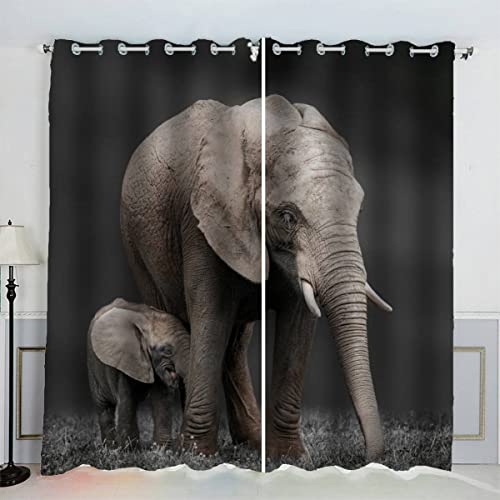 Verdunklungsgardinen mit Ösen Natur Tiere Elefanten Vorhänge Abdunkelnd Schallschutz Vorhang Polyester 3D Gedruckt Home Dekoration Gardinen Isolierend Gardinen Lang 280 x 250 von Aolity