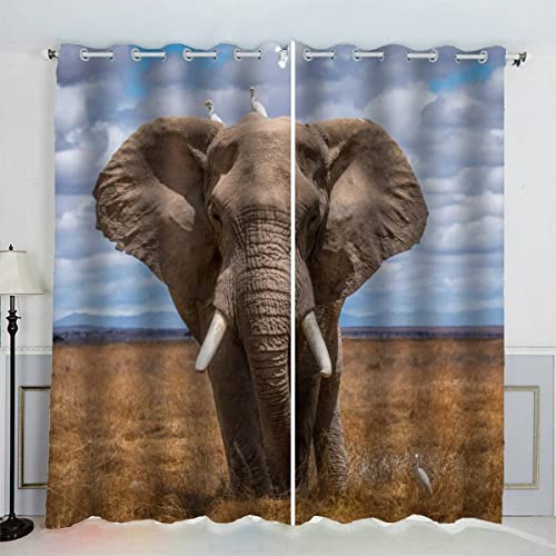 Vorhänge Ösen Gardinen Afrikanische Tiere Elefanten Verdunklungsvorhänge Wohnzimmer Schlafzimmer Kinderzimmer Mädchen Jungen Vorhänge Blickdicht 140 x 160 cm BxH von Aolity