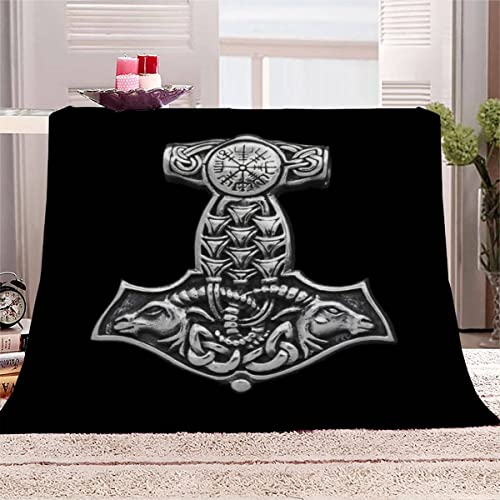 Wikinger Amulett Kuscheldecke 180x220 cm Flanelldecke Thors Hammer Vikings flauschig Warme Microfaser Blanket Groß Tagesdecke Decke für Sofa und Bett Hochwertige Decke Sommer von Aolity