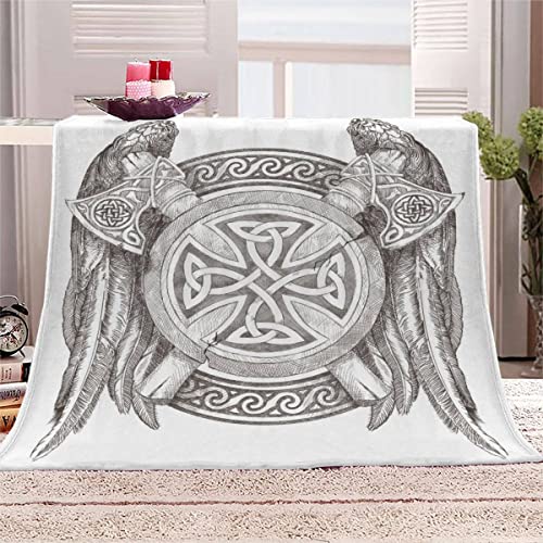 Wikinger Keltisch Kuscheldecke 180x220 cm Flanelldecke Vikings flauschig Warme Microfaser Blanket Groß Tagesdecke Decke für Sofa und Bett Hochwertige Decke Sommer von Aolity