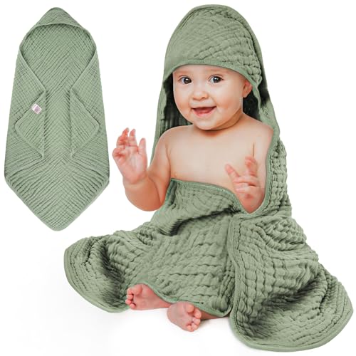 Aolso Baby Kapuzenhandtücher, 80×80CM Baby Handtuch Kapuze für Badezimmer, Krepp Baumwolle Badeponcho Kinder Weich & Super Saugfähig, Babyhandtuch mit Kapuze Unisex, Blasensand grün Aolso Baby Kapuzenhandtücher, 80×80CM Baby Handtuch Kapuze für Badezimmer, Krepp Baumwolle Badeponcho Kinder Weich & Super Saugfähig, Babyhandtuch mit Kapuze Unisex, Blasensand grün von Aolso