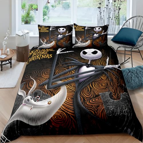 Aolxozy Nightmare Before Christmas Duvet Cover Set with Pillowcase for Children Anime Bedding Sets for Boys and Girls von Aolxozy