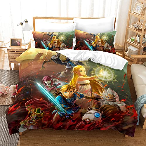 Aolxozy Zelda Cuddly Duvet Cover Set with Pillowcase for Children Anime Bedding Sets for Boys and Girls (Single,4) von Aolxozy
