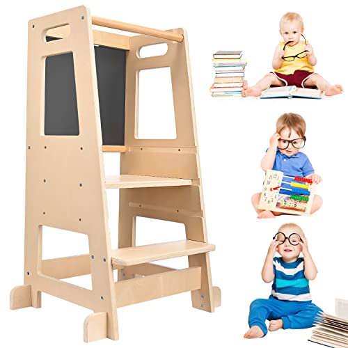 Lernturm ab 1 Jahr,Aomdom Lernturm Für Kinder 3-Fach höhenverstellbarer Learning Tower Holz Multifunktion Lernstuhl Kinder mit Sicherheitsschiene von Aomdom