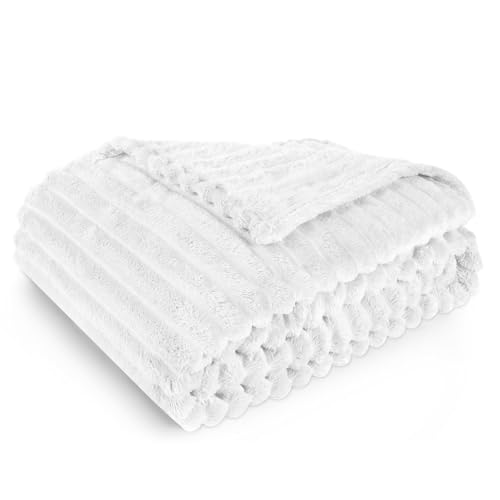Aomig Kuscheldecke Decke Sofa Flauschige Decke Wohndecke Extra Dicke Couchdecke Warm Sofadecke Korddecke Doppelgesicht Weich Plüschdecke Blatt für Wohnzimmer Auto Camping Nickerchen (Weiß,200*150cm) von Aomig