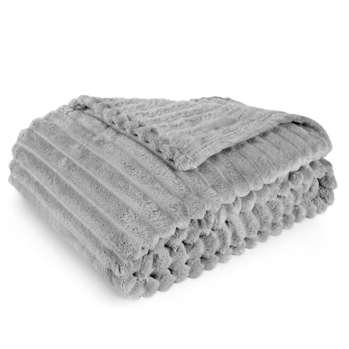 Aomig Kuscheldecke Decke Sofa Flauschige Decke Wohndecke Extra Dicke Couchdecke Warm Sofadecke Korddecke Doppelgesicht Weich Plüschdecke Blatt für Wohnzimmer Auto Camping Nickerchen (Grau,100*150cm) von Aomig