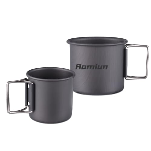 Aomiun Camping Becherset Becher Set 2 Teiliges Outdoor Topf 450 ml und 250 ml Tragbarer Faltbarer Griff Becher für Outdoor Camping Picknick von Aomiun
