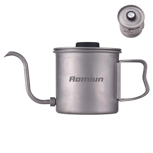 Handbrüh Kaffeekessel, Ti Pour Over Kaffeekessel,Schwanenhals Teekessel mit Thermometer und klappbarem Griff für Camping Wandern Kochen Picknick Outdoor 400ML von Aomiun