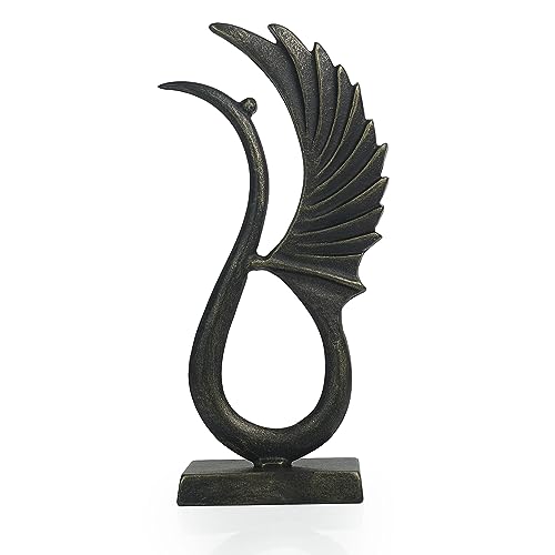 Aoneky Abstrakte Kranich-Skulptur aus Gusseisen – Metall-Vogel-Statue, Ornament, Heimbüro, Gartendekoration, schwarze Bronze, 24 cm hoch von Aoneky