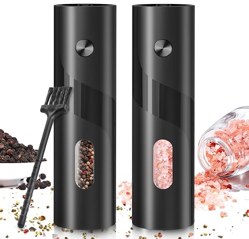 2 Stück Salz und Pfeffermühle Elektrisch Set,Pfefferstreuer Verbesserte große Kapazität Gewürzmühle elektrisch 120ml mit Reinigungsbürste,Mahlen Einstellbare Grobheit mit LED,Batteriebetrieben von Aongray