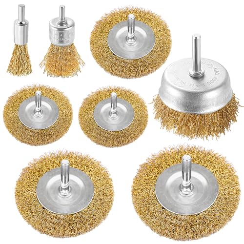 8 Stück Drahtbürsten mit Messingbeschichtung für Bohrmaschine und Schleifer - 6,35 mm Schaft zum Reinigen von Rost, Flocken und Schleifmitteln 8 Stück Drahtbürsten mit Messingbeschichtung für Bohrmaschine und Schleifer - 6,35 mm Schaft zum Reinigen von Rost, Flocken und Schleifmitteln von Aongray