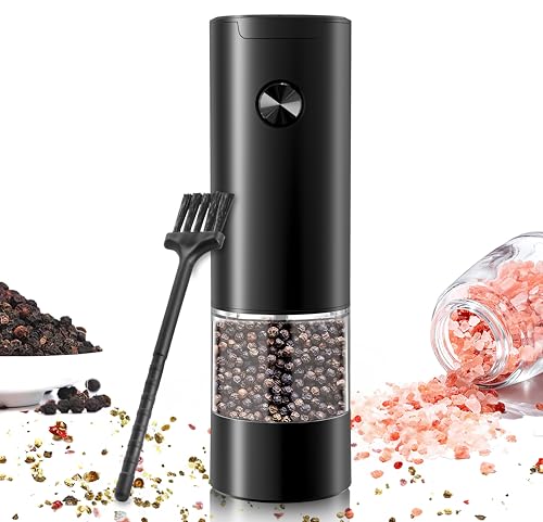 Salz und Pfeffermühle，Elektrische salz und Pfeffermühle gewürzmühle Waschbarem Transparenter Behälter 70ml Einstellbarer Grobheit, Schwarz (1 Stück) von Aongray