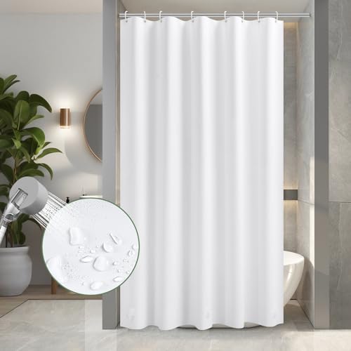 AooHome Duschvorhang 120X200 Weiß, Badvorhang mit 8 Duschvorhangringe aus Kunststoff Wasserdicht Antischimmel mit 3 Gewichtssteine für Badewanne Dusche Badezimmer von AooHome