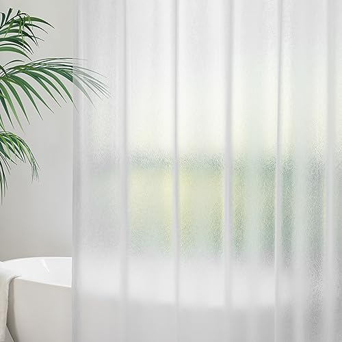 AooHome Duschvorhang 120x180 Weiß, Transparent mit 3 Gewicht Magnete unten, Duschvorhänge mit 8 Haken, Bad Vorhang Gefrostet mit Prägemuster Wasserdicht Anti-Schimmel für Badewanne, Badezimmer von AooHome