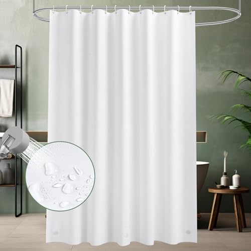 AooHome Duschvorhang 180X180 Weiß, Badvorhang mit 12 Duschvorhangringe aus Kunststoff Wasserdicht Antischimmel mit 3 Gewichtssteine für Badewanne Dusche Badezimmer von AooHome
