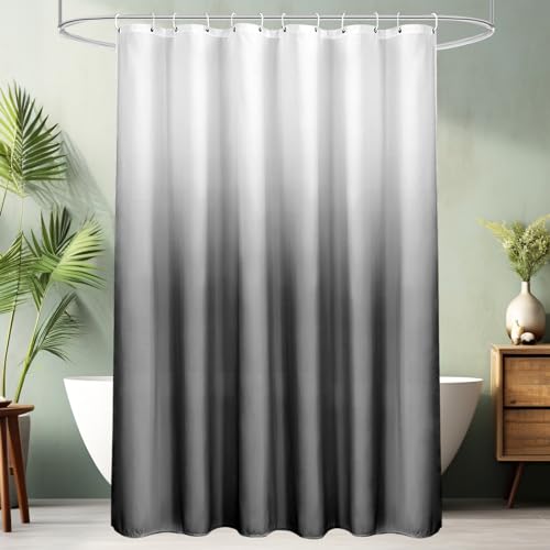 AooHome Duschvorhang 180X180cm Textil, Grau Duschvorhänge 120g/m² Farbverlauf Badvorhang Wasserdicht Waschbar Antischimmel mit 12 Duschvorhangringen(Weiß nach Schwarz) von AooHome