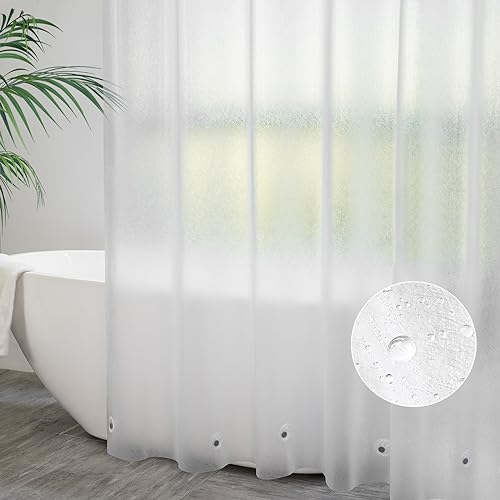 AooHome Duschvorhang 200x200 Transparent Weiß mit 5 Gewicht Magnete unten, Duschvorhänge mit 14 Haken, Bad Vorhang Gefrostet mit Prägemuster Wasserdicht Anti-Schimmel für Badewanne, Badezimmer von AooHome