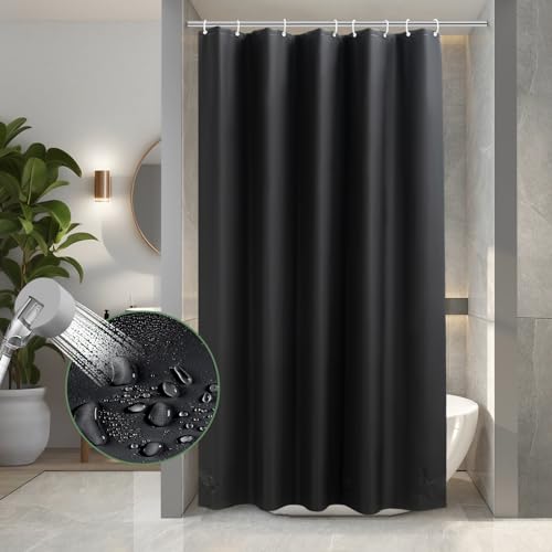 AooHome Duschvorhang Schwarz, 120X200 Duschvorhänge mit 8 Duschvorhangringe aus Kunststoff Wasserdicht Antischimmel Badvorhang mit 3 Gewichtssteine für Badewanne Dusche Badezimmer von AooHome