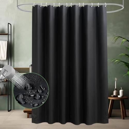 AooHome Duschvorhang Schwarz, 180X180 Badvorhang mit 12 Duschvorhangringe aus Kunststoff Wasserdicht Antischimmel mit 3 Gewichtssteine für Badewanne Dusche Badezimmer von AooHome