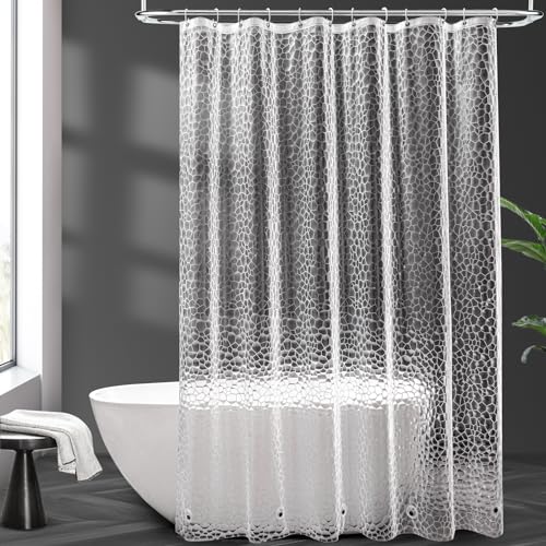 AooHome Duschvorhang Transparent, 180x200cm mit 5 Magnete unten, Antischimmel Wasserdicht Duschvorhänge mit 12 Ringe Hexagon Muster, Wasserfest für Badewanne Bad Vorhang von AooHome