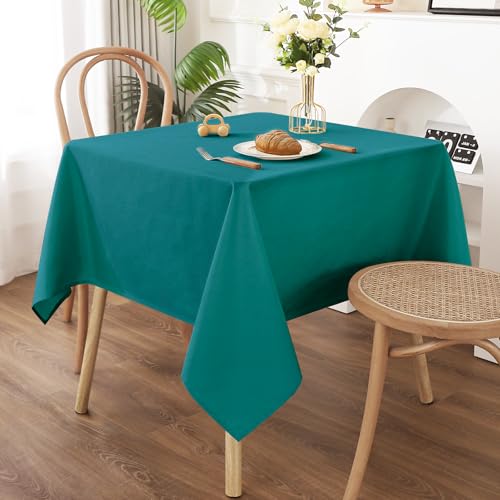 AooHome Tischdecke Abwaschbar, Blaugrün Tischdecken 120x120cm Leinen-Optik Tischtuch aus Polyester Wasserabweisend mit Lotuseffekt, Dauerhaft Kratzfest für Wohnzimmer, Esszimmer, Balkon, Garten von AooHome