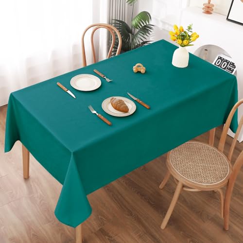 AooHome Tischdecke Abwaschbar, Blaugrün Tischdecken 140x200cm Leinen-Optik Tischtuch aus Polyester Wasserabweisend mit Lotuseffekt, Dauerhaft Kratzfest für Wohnzimmer, Esszimmer, Balkon, Garten von AooHome