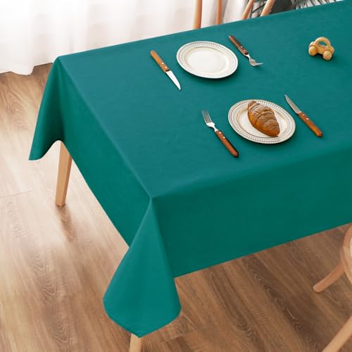 AooHome Tischdecke Abwaschbar, Blaugrün Tischdecken 140x220cm Leinen-Optik Tischtuch aus Polyester Wasserabweisend mit Lotuseffekt, Dauerhaft Kratzfest für Wohnzimmer, Esszimmer, Balkon, Garten von AooHome