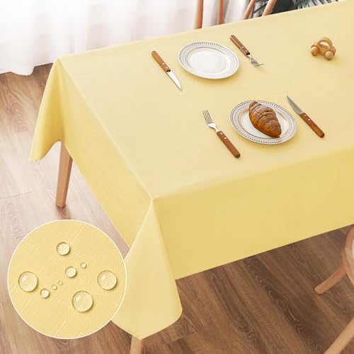 AooHome Tischdecke Abwaschbar, Gelb Tischdecken 100x140cm Leinen-Optik Tischtuch aus Polyester Wasserabweisend mit Lotuseffekt, Dauerhaft Kratzfest für Wohnzimmer, Esszimmer, Balkon, Garten von AooHome