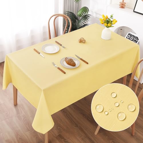 AooHome Tischdecke Abwaschbar, Gelb Tischdecken 140x200cm Leinen-Optik Tischtuch aus Polyester Wasserabweisend mit Lotuseffekt, Dauerhaft Kratzfest für Wohnzimmer, Esszimmer, Balkon, Garten von AooHome