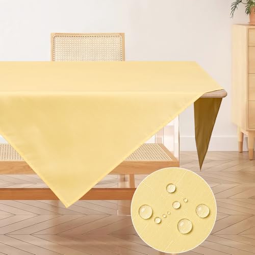AooHome Tischdecke Abwaschbar, Gelb Tischdecken 80x80cm Leinen-Optik Tischtuch aus Polyester Wasserabweisend mit Lotuseffekt, Dauerhaft Kratzfest für Wohnzimmer, Esszimmer, Balkon, Garten von AooHome
