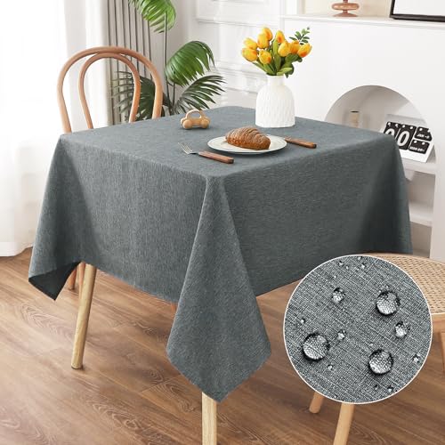 AooHome Tischdecke Abwaschbar, Grau Tischdecken 120x120cm Leinen-Optik Tischtuch aus Polyester Wasserabweisend mit Lotuseffekt, Dauerhaft Kratzfest für Wohnzimmer, Esszimmer, Balkon, Garten von AooHome