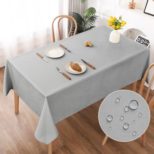 AooHome Tischdecke Abwaschbar, Hellgrau Tischdecken 130x160cm Leinen-Optik Tischtuch aus Polyester Wasserabweisend mit Lotuseffekt, Dauerhaft Kratzfest für Wohnzimmer, Esszimmer, Balkon, Garten AooHome Tischdecke Abwaschbar, Hellgrau Tischdecken 130x160cm Leinen-Optik Tischtuch aus Polyester Wasserabweisend mit Lotuseffekt, Dauerhaft Kratzfest für Wohnzimmer, Esszimmer, Balkon, Garten von AooHome