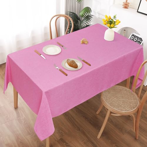 AooHome Tischdecke Abwaschbar, Rosa Tischdecken 140x240cm Leinen-Optik Tischtuch aus Polyester Wasserabweisend mit Lotuseffekt, Dauerhaft Kratzfest für Wohnzimmer, Esszimmer, Balkon, Garten von AooHome