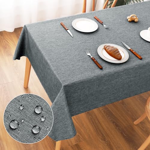 AooHome Tischdecke Abwaschbar, Grau Tischdecken 140x240cm Leinen-Optik Tischtuch aus Polyester Wasserabweisend mit Lotuseffekt, Dauerhaft Kratzfest für Wohnzimmer, Esszimmer, Balkon, Garten von AooHome