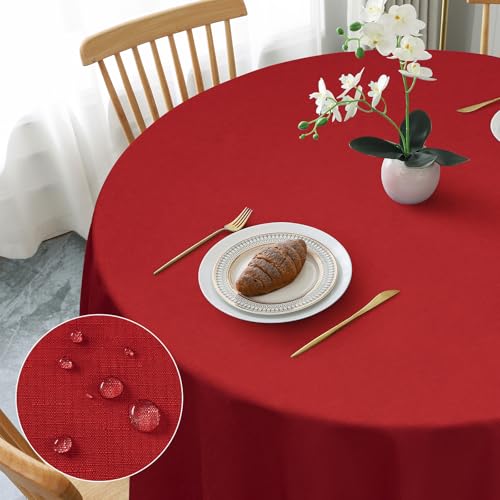 AooHome Tischdecke Rund 140cm, Rot Leinen-Optik Tischdecken Abwaschbar Tischtuch aus Polyester Wasserabweisend mit Lotuseffekt, Dauerhaft Kratzfest für Wohnzimmer, Esszimmer, Balkon, Garten AooHome Tischdecke Rund 140cm, Rot Leinen-Optik Tischdecken Abwaschbar Tischtuch aus Polyester Wasserabweisend mit Lotuseffekt, Dauerhaft Kratzfest für Wohnzimmer, Esszimmer, Balkon, Garten von AooHome