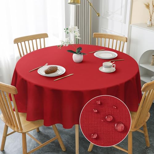 AooHome Tischdecke Rund 180cm, Rot Leinen-Optik Tischdecken Abwaschbar Tischtuch aus Polyester Wasserabweisend mit Lotuseffekt, Dauerhaft Kratzfest für Wohnzimmer, Esszimmer, Balkon, Garten AooHome Tischdecke Rund 180cm, Rot Leinen-Optik Tischdecken Abwaschbar Tischtuch aus Polyester Wasserabweisend mit Lotuseffekt, Dauerhaft Kratzfest für Wohnzimmer, Esszimmer, Balkon, Garten von AooHome