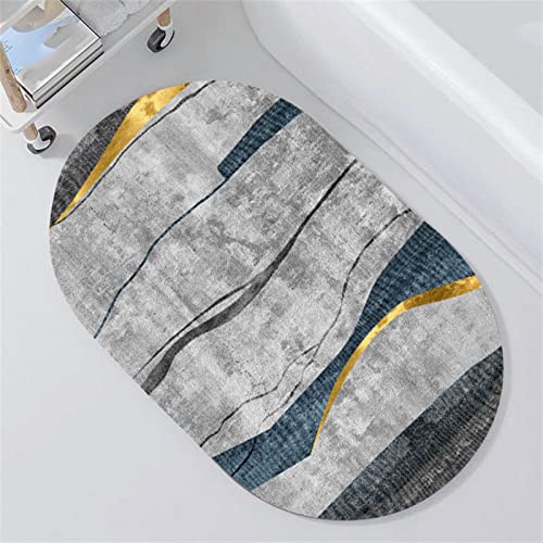 Aoojlo Badematte rutschfest 50x80cm, Badteppich Gelb-Blau Badvorleger Schnelltrocknend Saugfähige Waschbar Duschvorleger, Badezimmerteppich Bath Mat Home Deko für Badewanne, Dusche, Badezimmer von Aoojlo