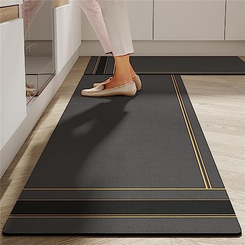 Aoojlo KüChenteppich, KüChenläUfer, Teppich LäUfer KüChe, KüChenläUfer KüChenteppich Waschbar rutschfest, KüChen Teppiche, TeppichläUfer, KüChenteppiche, Kitchen Mat, KüChenmatte Gold Line, 60x90cm von Aoojlo