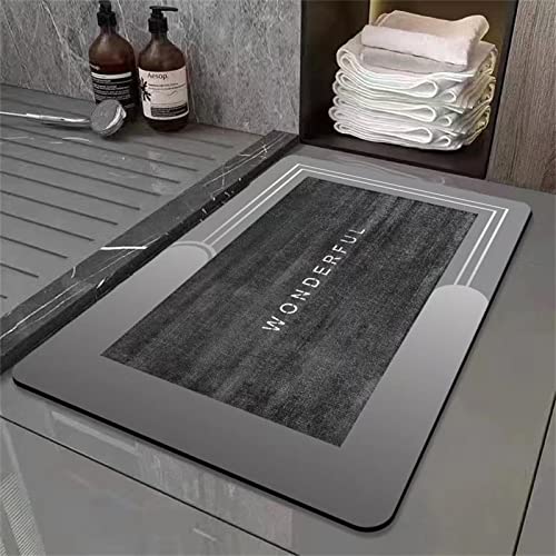 Badematte,Super Absorbierend Badematte 80x120cm,Rutschfest Home Badematte,Diatomite Bath Mat,Badteppich Geeignet für Bad Teppich Badewanne,Duschteppich,Fußmatte Bad,Badezimmer,Küche,Grauer Stein von Aoojlo
